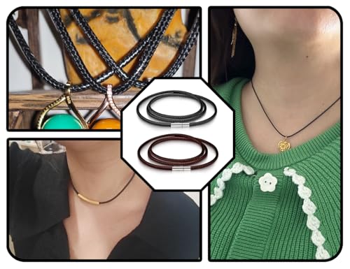 KAPSING 2 Stück Halskette,ohne Anhänger Wachs Lederkette,Halsband Kette,Polyester Kordelkette mit Verschluss,Männer lederhalsband,für Frauen,Jungen,Mädchen(700 * 3 mm,schwarz und braun)