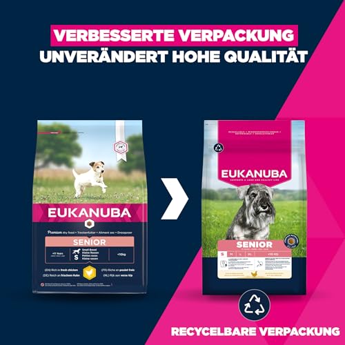 Eukanuba Senior Hundefutter mit frischem Huhn für kleine Rassen, Premium Trockenfutter für ältere Hunde, 3 kg