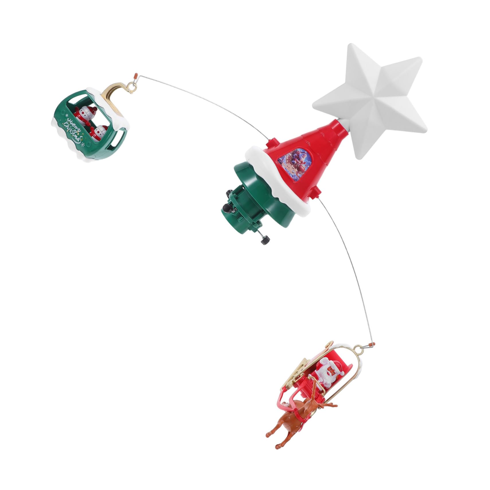 NUOBESTY Puntale Stella Albero di Natale LED Rotante con Slitta di Babbo Natale e Pupazzi di Stella Illuminata per Albero Decorazione Musicale per Festa Natalizia all Aperto e Casa