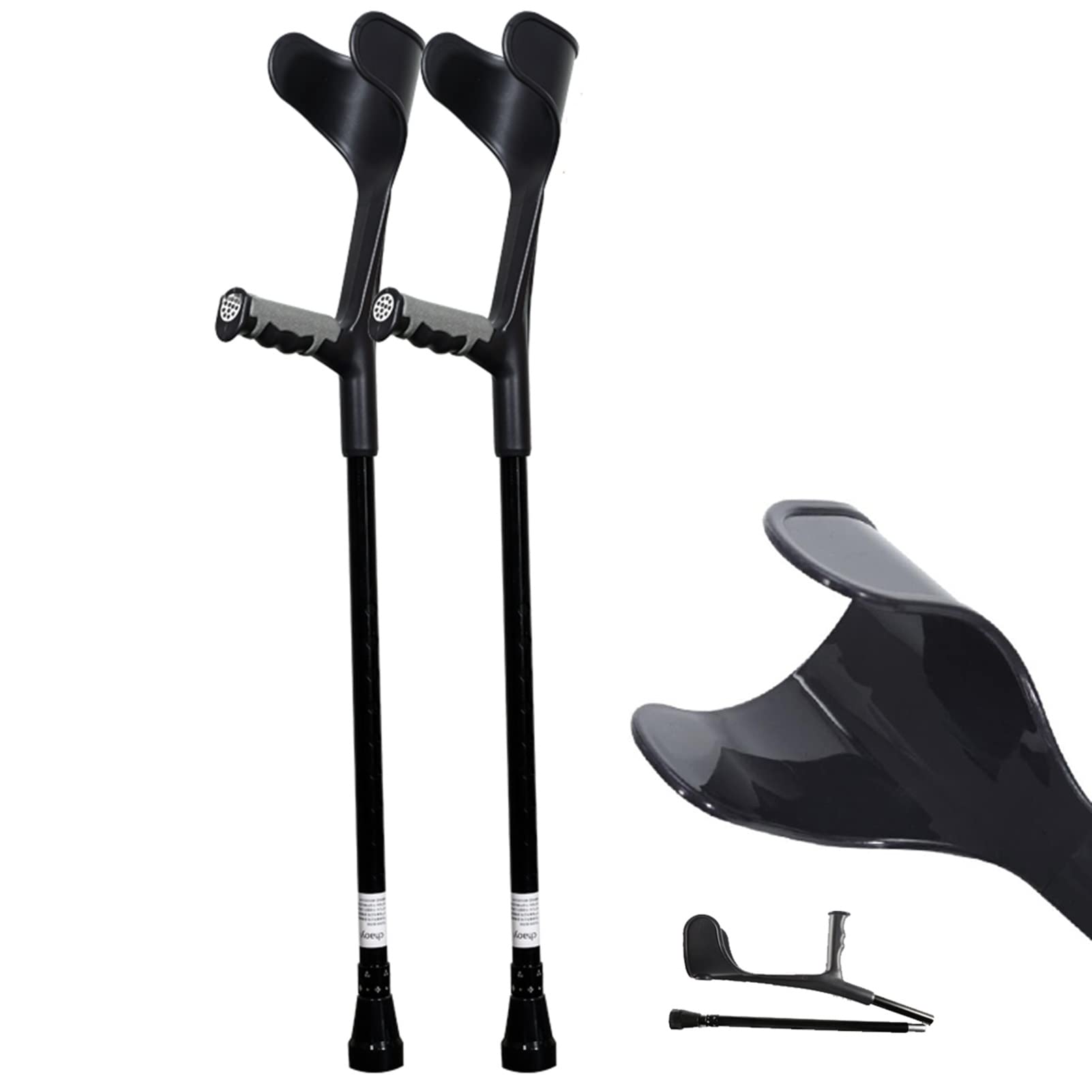 Muletas de antebrazo (1 par), muletas Plegables para Viajar, muletas de Aluminio Ajustables para Caminar para Adultos y jóvenes, con manijas de Goma y Base Antideslizante (Color : Black)