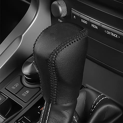 Great-luck Genuine Leather Automatic at Gear Shift Knob Cover Protector Trim,The car Interior Accessories(Black Stitches) for Lexus ES 300h/350 GS/is/NX 300h/300 RX/UX 200/250h