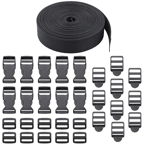 Scettar 20MM*10M Nylon Gurtband mit 10 Paare Schnallen und Verschlüsse,Verstellbare Kunststoff Steckschnalle, Klickverschluss Sicherheitsgurt Verlängerung für Rucksack DIY Handwerk Hundehalsband