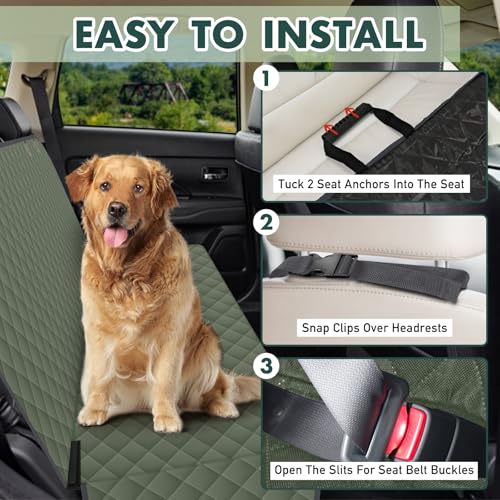 Image of Waterproof Dog Backseat Cover for Cars, Non-Slip Pet Seat Protector, Green | Backseat Cover Protects Seats From Dirt & Scratches. Universal Fit for Cars, Trucks & Suvs. Durable & Easy To Install.