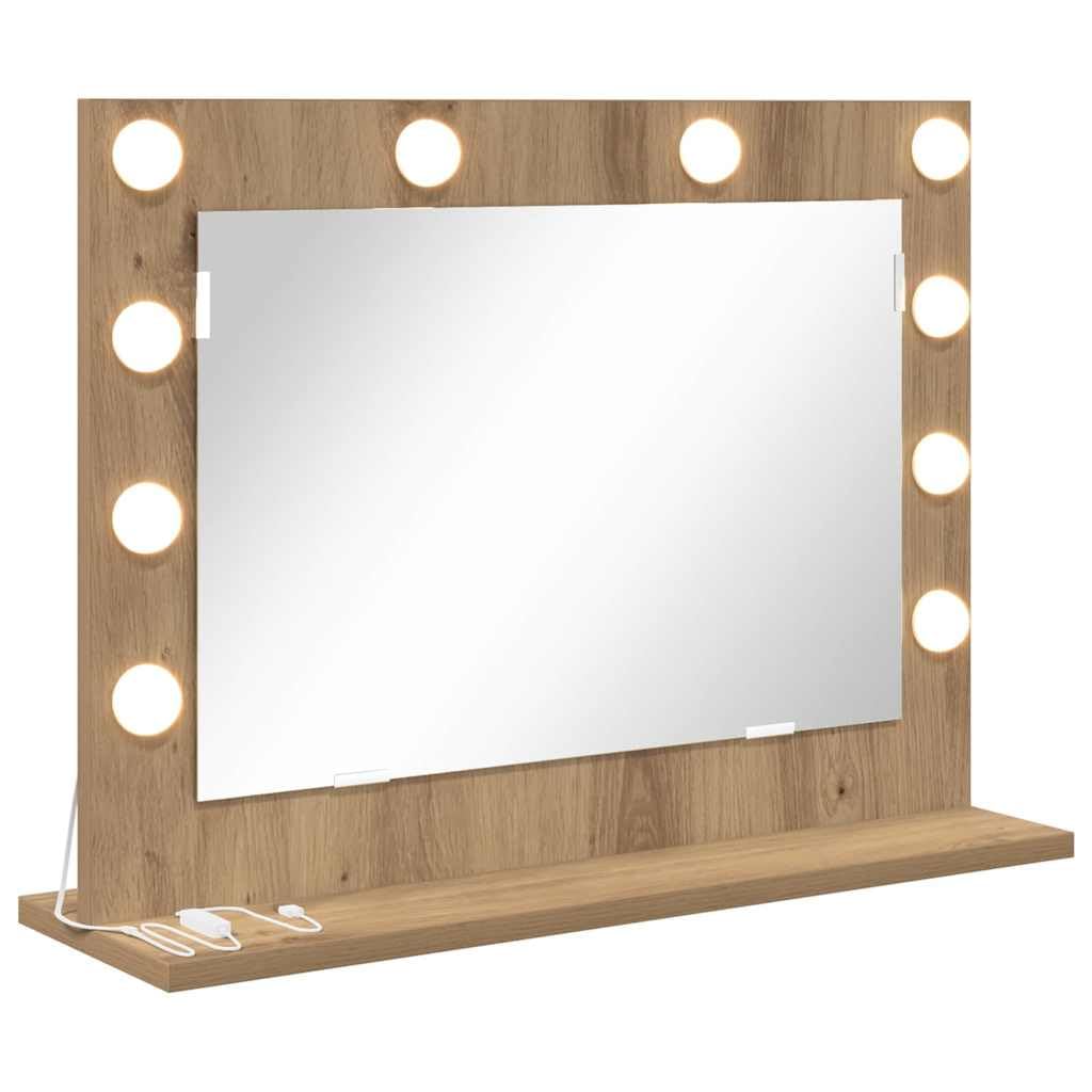 KGHFDVB LED Vanity Mirror Rectangular 60x45x18 cm with Integrated LED Strip Lights, Plane Mirror for Bedroom, USB Powered Warm White Illumination, Glass and Engineered Wood Construction