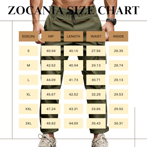 Mens Cargo Pants Drawstring Elastic Waist Tapered Trousers with Multi Pockets Relaxed Fit Casual Athletic Trousers2