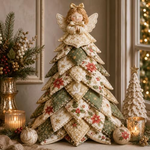 DIY Quilted Christmas Tree Kit, 3D Fabric Patchwork Craft Set for Beginners, Handmade Tabletop Holiday Decor, Ideal for Home Mantel Table Office Display,#A - 5