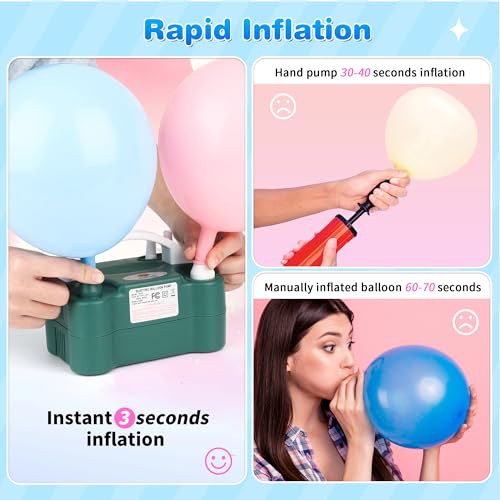 Image of Electric Balloon Pump, Portable Electric Balloon Blower Machine Balloon Air Pump Dual Nozzle 110V 600W Balloon Inflator for Party Decorations