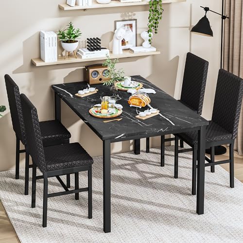 Recaceik Dining Table Set for 4, Modern 5 Piece Dining Table Set Faux Marble Kitchen Table & 4 Velvet Upholstered Chairs, Dining Room Set for Small Space - Image 4