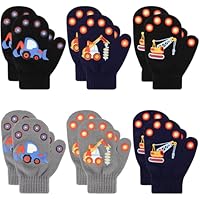 Jupsk 6 Pairs Toddler Mittens Kids Winter Warm Knit Gloves Magic Stretch Baby Excavator Mittens for Children Boys Girls 1 2 3 4 Years