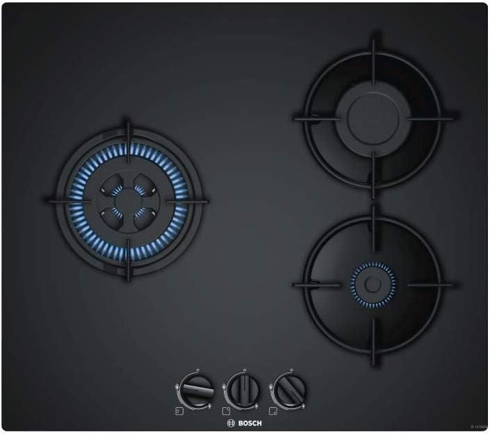 Bosch PNC6B6B10 Piano cottura a gas Serie 4 - Piano cottura a 3 fuochi - 60 cm - Potenza 7500 W - Vetro duro - Nero Bosch PNC6B6B10 Piano cottura a gas Serie 4 - Piano cottura a 3 fuochi - 60 cm - Potenza 7500 W - Vetro duro - Nero