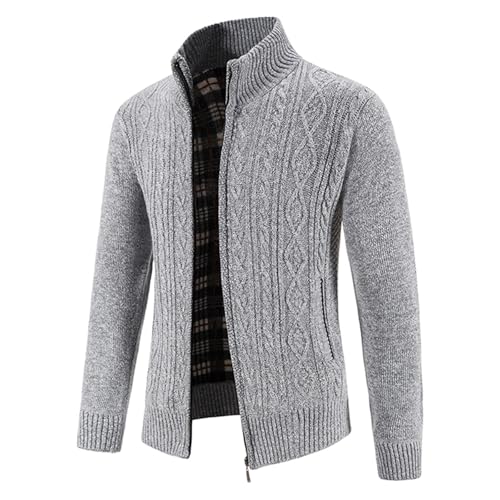 Men's Full Zip Cardigan Sweaters 2025 Thick Cable Knit High Neck Thermal Knitwear Long Sleeve Winter Warm Outerwear