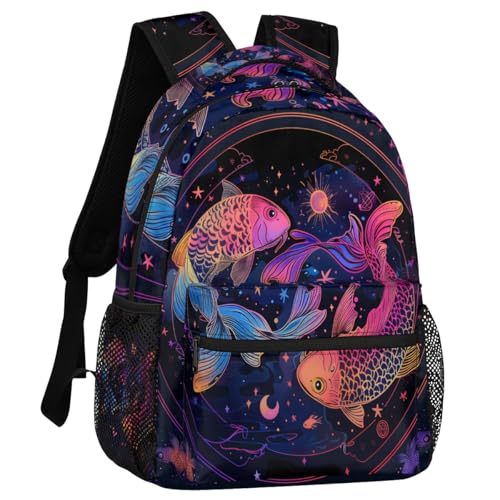 Zodiac Pisces Backpack for Women Men Shoulder Computer Laptop Adults Backpack Vintage Fish Sports Hiking Gym Workout Travel Casual Daypack