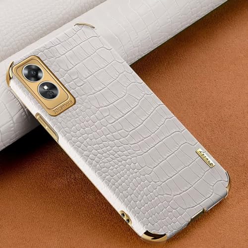 COMAKU Funda para OPPO A17 / OPPO A17K, TPU+PU Cocodrilo Patrón Funda Cámara Protección Carcasa Ultrafina Lujo Funda - Blanco