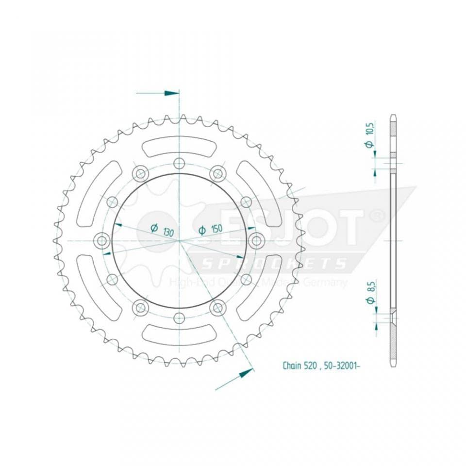 Corona de transmisión Esjot para moto Yamaha 450 Yz-F 4T 2003 a 2021 48 dientes paso 520 Ø130 mm