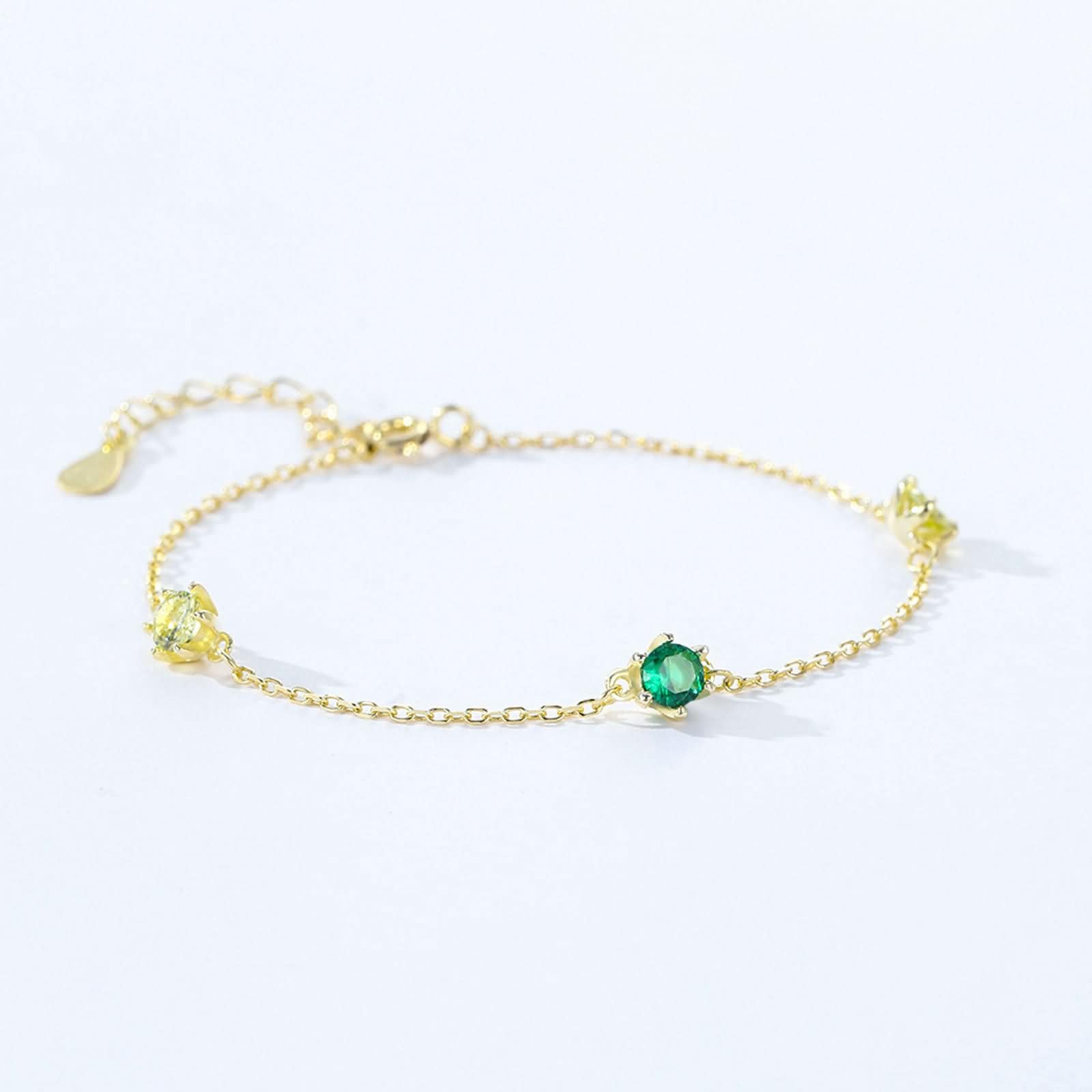 Pulsera para Mujer de Oro Amarillo 9 Kilates / 14 Kilates / 18 Kilates, Redondo con Esmeralda Creada y Cuarzo Amarillo, Cadena Extensible 16 CM + 5 CM, Pulsera de Mujer Ajustable de Oro Verde