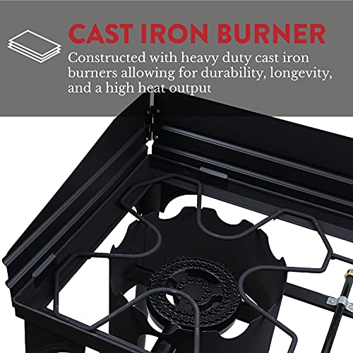 Gas-One-Propane-Double-Burner-Two-Burner-Camp-Stove-with-Windscreen-Outdoor-High-Pressure-Propane-2-Burner-Adjustable-PSI-Regulator-and-4ft-Steel-Braided-Hose-With-Removable-Legs