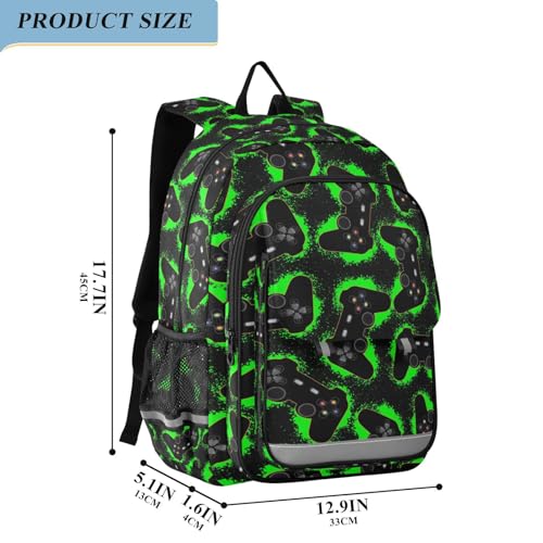 Black Green Video Game Backpack Girls Boys Elementary School Bags Bookbags Laptop Backpack Travel Daypack Safe Reflective Stripes2