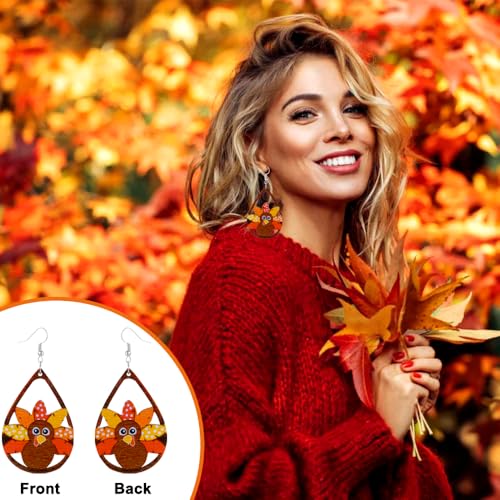 JOICEE 34 PCS Fall Thanksgiving Earrings Set,Autumn Earrings Set Pumpkin Turkey Maple Leaf Sunflower Wooden Dangle Earrings Stud Jewelry Earring Double Sided Print for Women Decor Halloween Party Gift4