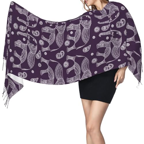 Cartoon Cute Elephant Pashmina Shawl Scarf Women'S Grandma Shawl Wrap Scarf 77"" X 27"", Black3