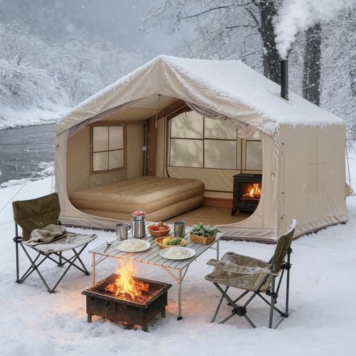 10' x 8' Inflatable Tents for Camping, 6-8 People Blow up Tent, 4 Season Inflatable Hot Tent with Stove Jack, Waterproof Portable for Camping Outdoor