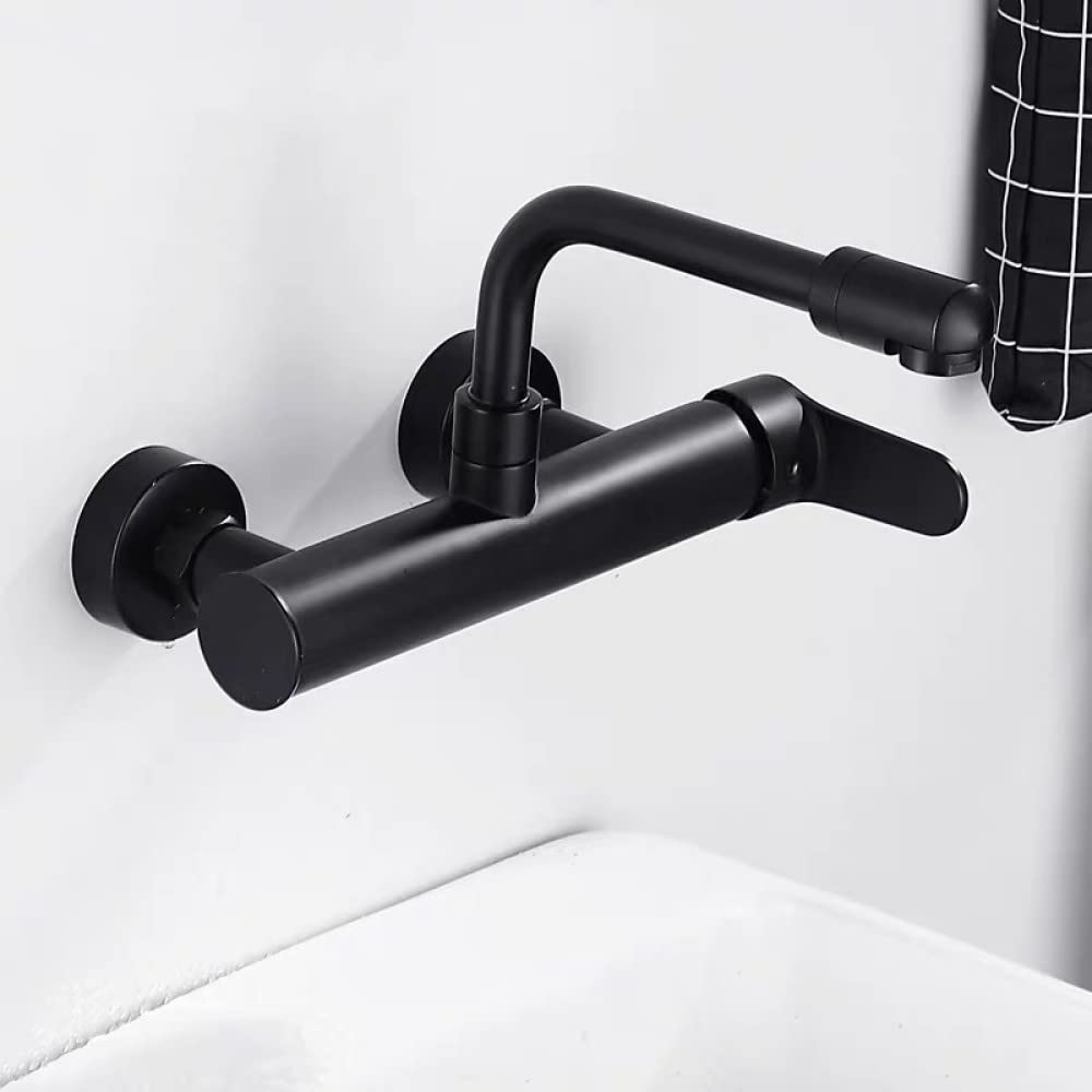 ASerZenith Kitchen Faucets Black Brass Dual Hole Wall Mounted Bathroom 360 Rotate Washbasin Faucet Cold Hot Water Sink Crane Mixer Taps,Chrome 240Mm