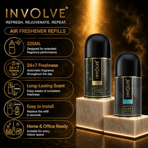 Image of Involve Luxe Combo - Aqua Cool & Festiva - Pack 2 | Automatic Room Fresheners Refill | 2200 Sprays Guaranteed | Lasts up to 60 days (225ml * 2) | Automatic Home Fresheners | Long Lasting Fragrance