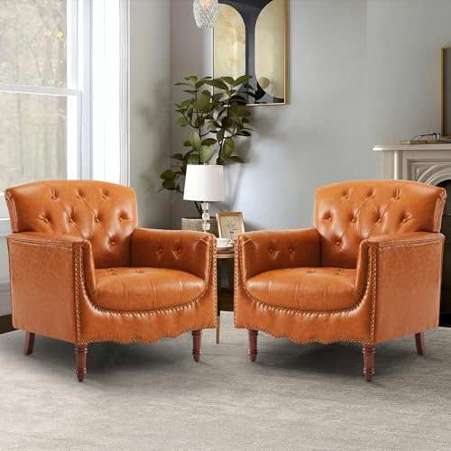 MOJAY-Modern-Accent-Chair-Mid-Century-PU-Leather-Living-Room-Chair-Comfy-Armchair-with-Thick-Padded-Cushion-Lounge-Sofa-Club-Chair-with-Sturdy-Wood-Legs-for-Bedroom-Home-Office-Camel MOJAY Modern Accent Chair Mid Century PU Leather Living Room Chair Comfy Armchair with Thick Padded Cushion Lounge Sofa Club Chair with Sturdy Wood Legs for Bedroom Home Office Camel