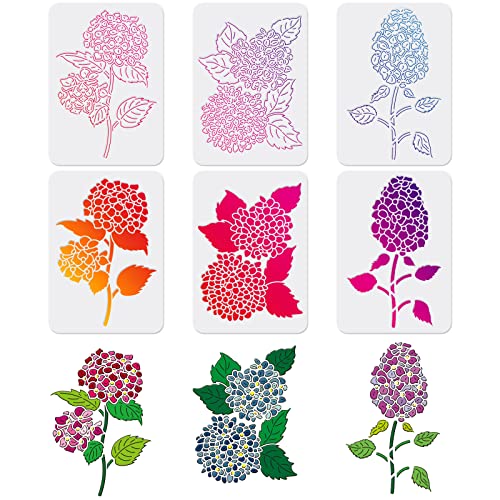FINGERINSPIRE 6pcs Layered Hydrangea Stencils, 11.7x8.3 inch Hydrangea Stencil, Layered Flower Stencils for Painting on Wood, Canvas, Paper, Fabric, Floor, Wall and Tile