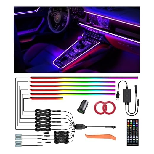 KENANEK 175’’ Acrylic Car Ambient Lighting Kit – 6 LED Light Strips + 4 Footwell Lights, RGB Interior Lights with APP/Remote/Control Box, Music Sync, Dual USB Power, Universal Fit