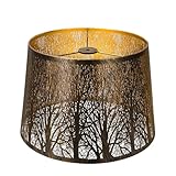 Etched Forest Metal Lampshade, ALUCSET Drum Metal Lamp Shade for Table Lamp,10' Top x 12' Bottom x 8' High Replacement Vintage Lamp Shade, Pattern of Trees Spider Lamp Cover (Antique Bronze Gold)