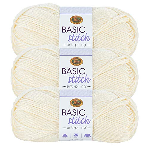 Image of Lion Brand Yarn Basic Stitch Anti-Pilling Yarn for Crocheting, Knitting, and Crafts, Ecru, 3 Pack