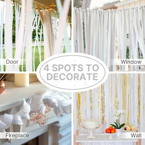 Image of PartyWoo White Crepe Paper Streamers 6 Rolls 492 ft Pack of Pearl White Crepe Paper Rolls for Graduation Wedding Bridal Baby Shower Gender Reveal Birthday Party Decorations (1.8 Inch x 82 Ft /Rolls)