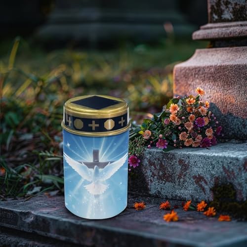 Image of Poceacles Cross Outdoor Solar Lights - Waterproof Grave Stake Lights - Solar Powered Lantern - Blue Dove of Peace Cross