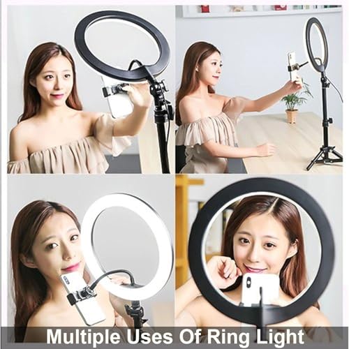 Image of 10-inch Ring Light with Tripod Stand | 3 Color Modes | 10 Brightness Settings | 360 Rotation | Suitable for Mobile Phones & Camera, YouTube, Photoshoot, Videography and More