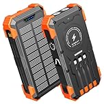 Sudrov Solar Charger Power Bank, 42800mAh Portable Charger with USB-C in/Output, QC3.0 Fast Charging 15W 4 Ports Outdoor Battery Pack Built-in Dual Led Flashlights for iPhone Samsung etc