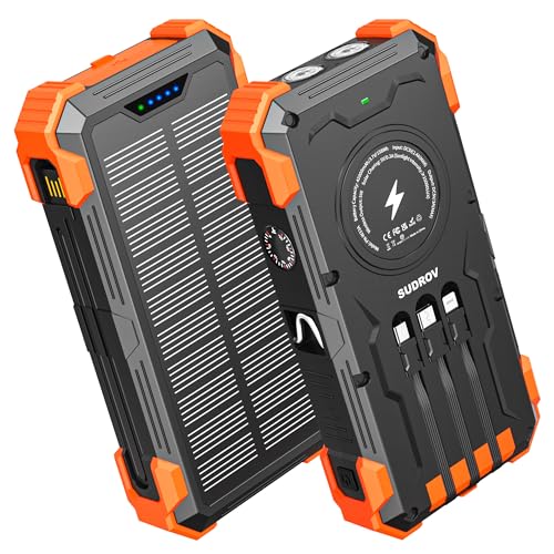 Solar Charger Power Bank, 42800mAh Wireless Portable Charger with USB-C in/Output, QC3.0 Fast Charging 15W 4 Ports Outdoor Battery Pack Built-in Dual Led Flashlights for iPhone Samsung etc