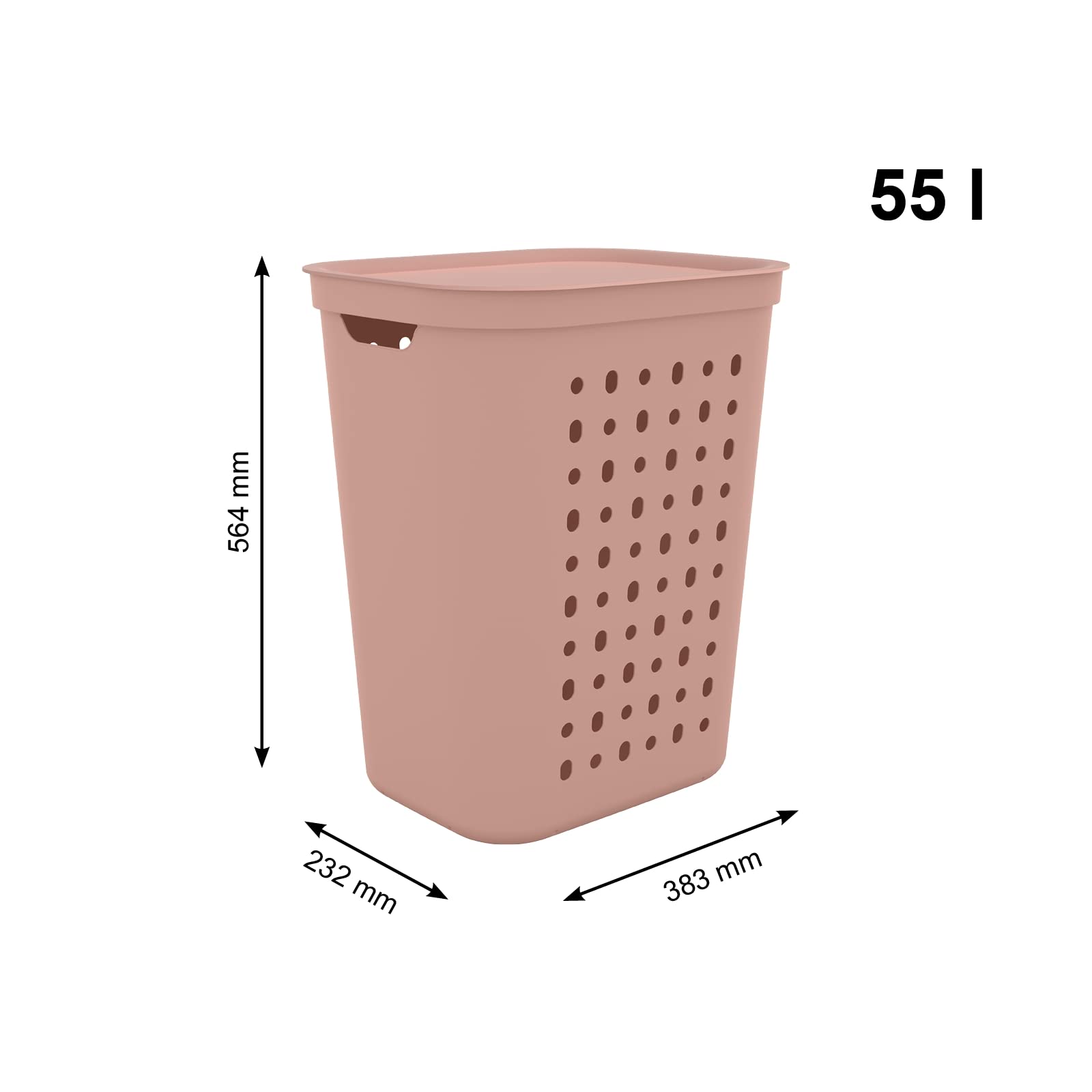 Rotho Jona Laundry Basket 55 L with Lid, Plastic (PP Recycled), Pink, 55 L (43.2 x 35.5 x 53.3 cm)