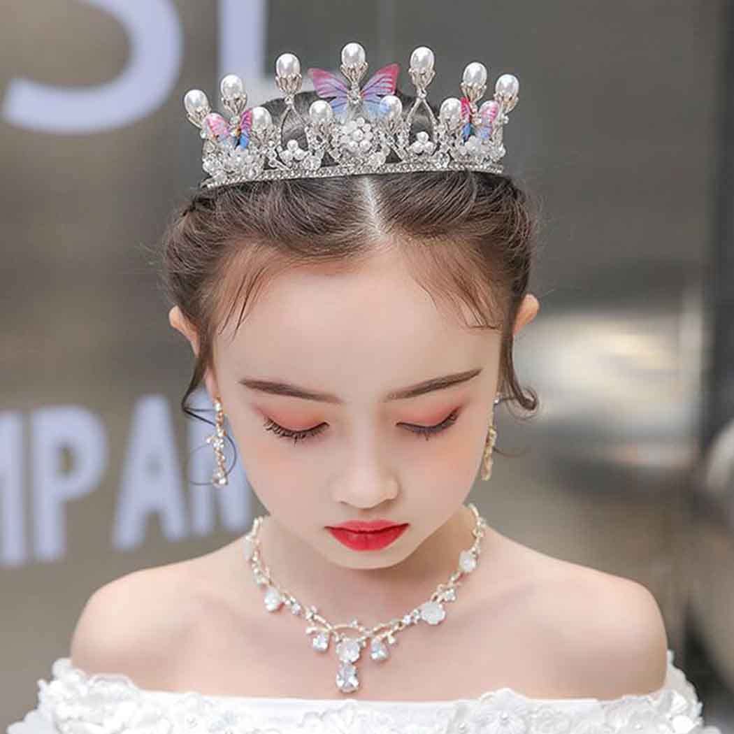 Outyua Butterfly Tiaras and Crowns Girls Pearl Baroque Queens Princess Crowns Headband Wedding Bridal Tiaras for women (Silver)