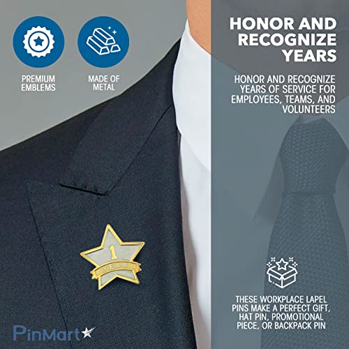 Image of PinMart Year Service Award STAR Lapel Pin - Gold Color Plated- & Silver-Plated Metal Workplace Reward Pin - 1-30, 35, 40, 45 & 50 Years of Service Star Pins for Long Standing Employees or Volunteers