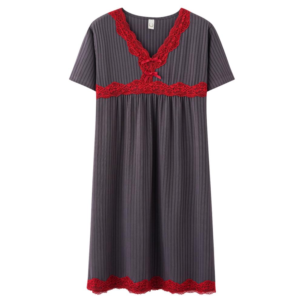 Camisón para Mujer - Camisón De Algodón para Mujer, Vestido para Dormir con Lazo, Camisón De Manga Corta, Camisón De Encaje Sexy, Ropa De Dormir, Vestido para Casa