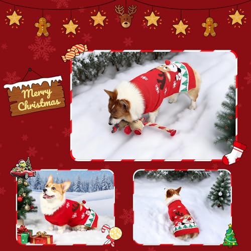 FWLWTWSS Elch Weihnachten Hundepullover, Winter Warmer hundepulli Sweater mit Rollkragen, Geschenke für kleine und mittelgroße Hunde（M