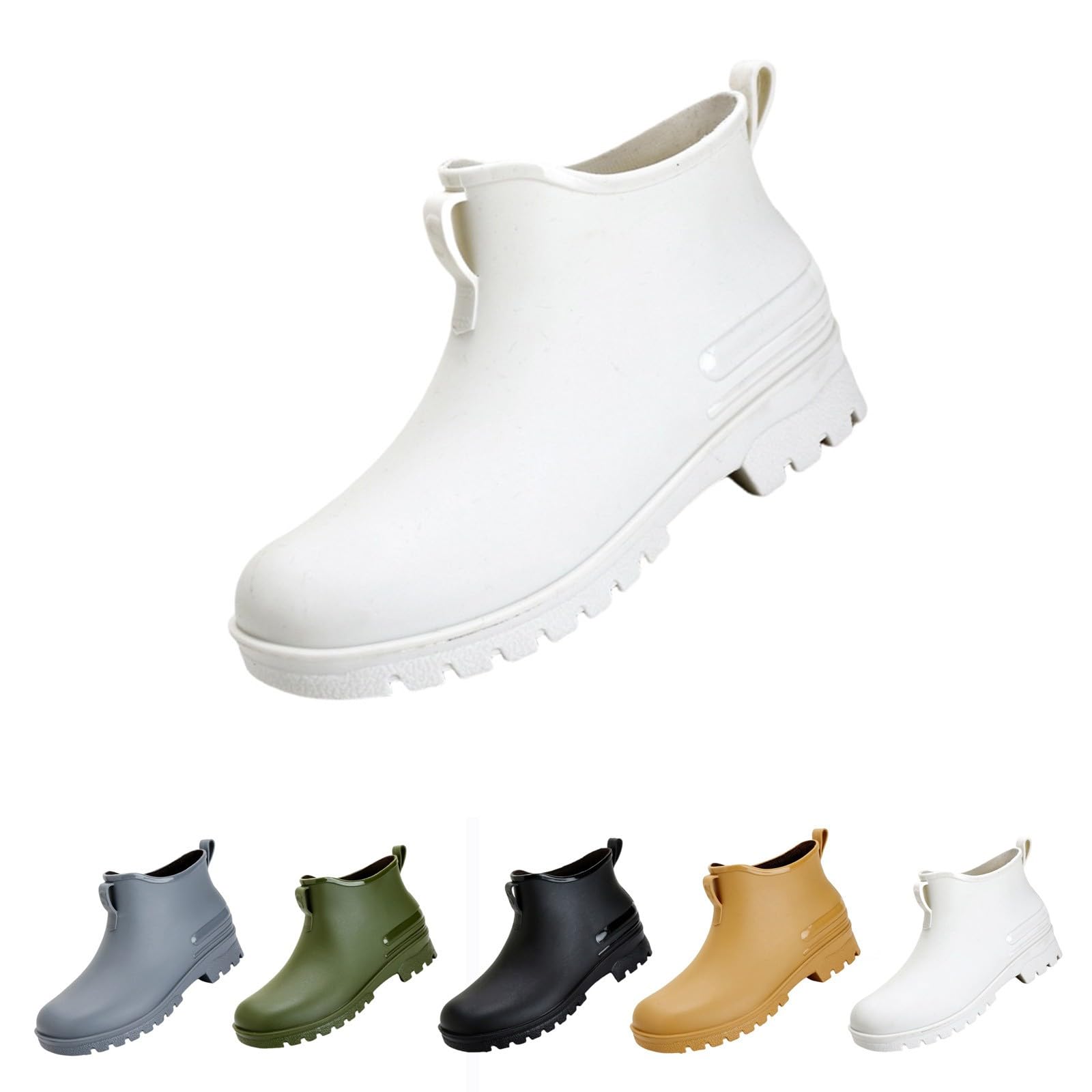 Bottes de pluie pour femme, bottines simples de couleur unie, bottes basses en caoutchouc imperméables antidérapantes, chaussures à enfiler pour les loisirs, bottes de travail en plein air, bottes de