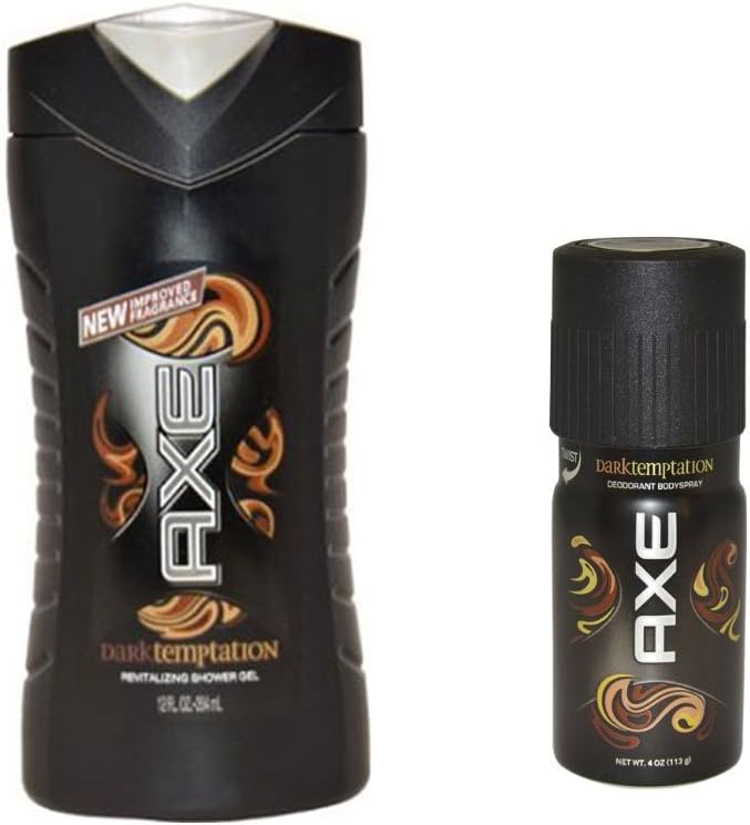 Axe Dark Temptation Revitalizing Shower Gel 12 oz & Deodorant Body Spray For Men Dark Tempation - 4 oz