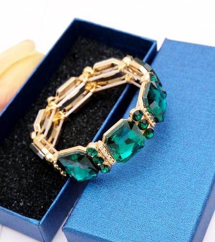 Square Cut Crystal Wide Stretch Bangle Bracelet for Women Evening Party Wedding Jewelry Bridal Costume Accessory4