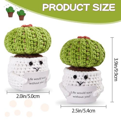 Image of Hoedia Handmade Emotional Pickle Gift, Emotional Cucumber Crochet Doll Inspirational Gifts with Cards, Cute Knitted Funny Support Pickle Potato Friend Birthday (Positive Cactus)
