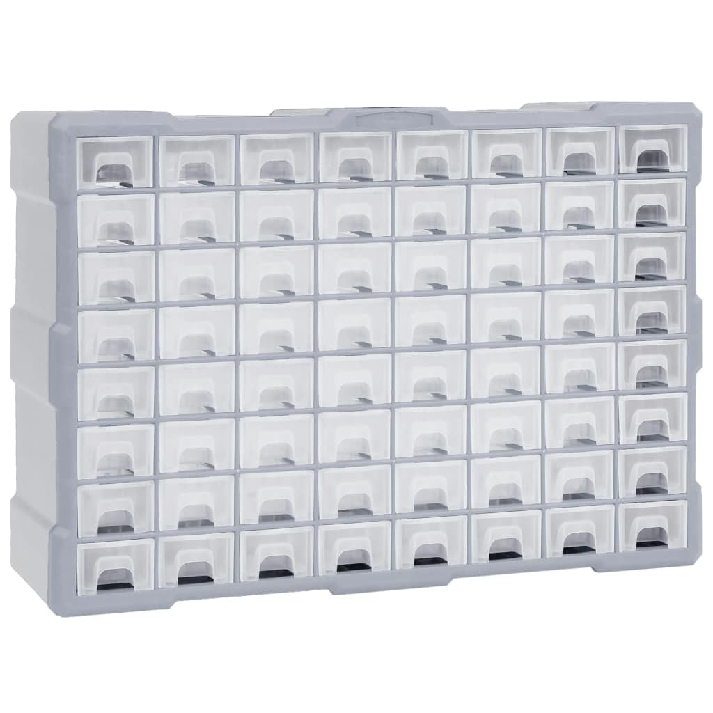 Organizador de múltiples cajones con 64 cajones, plástico PP resistente, 52 x 16 x 37,5 cm, caja organizadora para tornillos, piezas pequeñas y herramientas de mano, ideal para taller, garaje