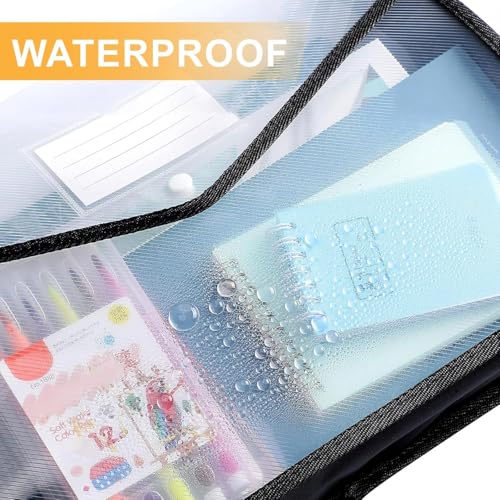 Image of NV Clear Plastic Document Holder Envelope File Folder with Button Closure & Label Window, A4 Size, 37 x 30 x 4.5 cm, Transparent Expanding Document Organizer for Office, School & Home, Pack of 5