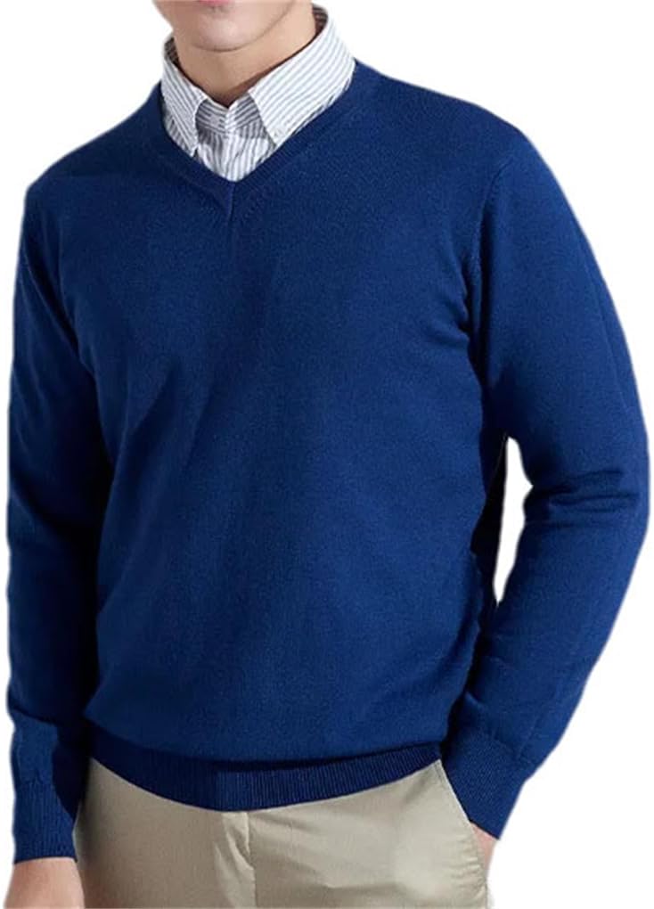 Men Cashmere Sweaters Classic V-Neck Knitted Sweater Pullover Soft Warm Business Casual Jumper