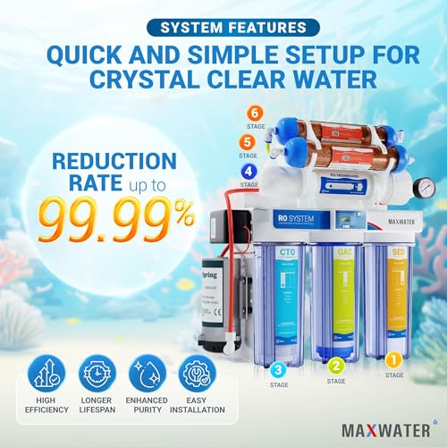 Image of Max Water 6 Stage 50 GPD (Gallon Per Day) RODI (Reverse Osmosis Deionization) Water Filtration System + Dgital TDS Meter + Booster Pump for Aquarium