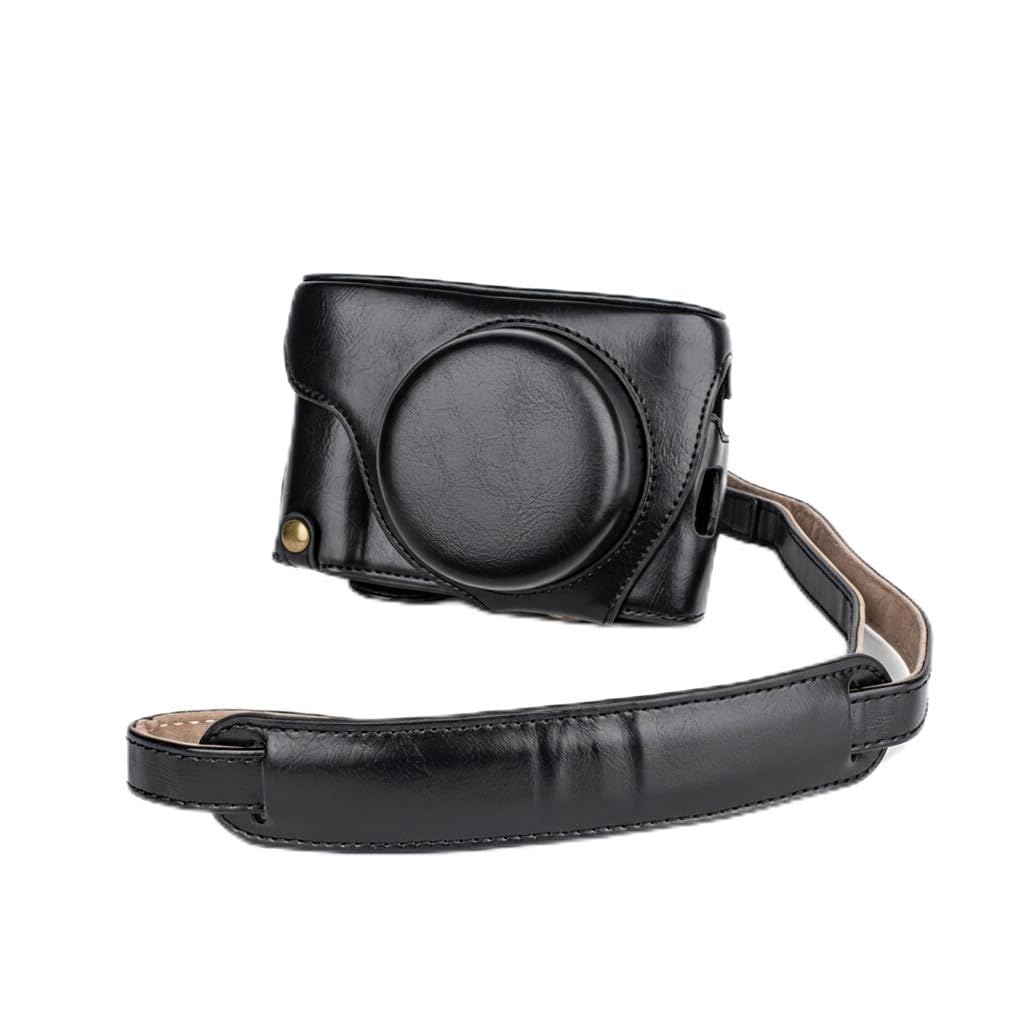 PU Leather Camera Case for Fujifilm X100VI, Protective Half Case with Detachable Front Cover, Bottom Access to Battery & Tripod, Adjustable Shoulder Strap